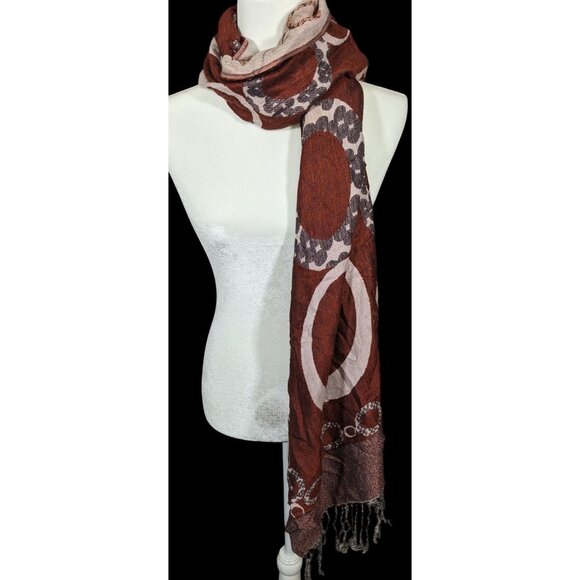 Pashmina Rust And Cream Bubble Print Scarf - Picture 1 of 14